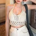 Tops cros Retro 2027 Wild Hollow Perspective Tassel Sexy Spaghetti Strap Tanke Top Women Built In Bra New Back Lace Halter Neck