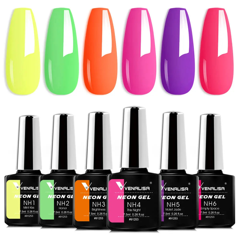 Venalisa Neon Nail Gel Polish Super Gorgeous Summer Color Nail Manicure 7.5ml Semi Permanent Soak off UV LED Nail Gel Varnish