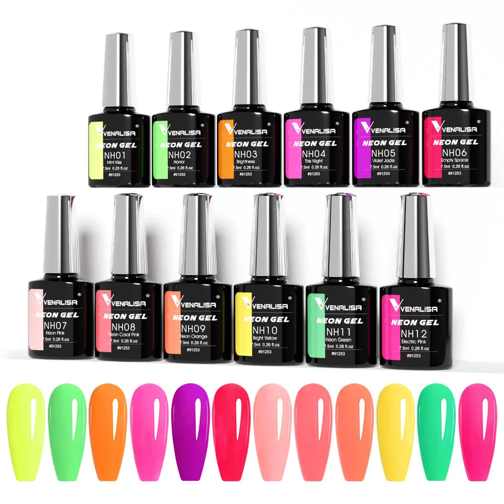 Venalisa Neon Nail Gel Polish Super Gorgeous Summer Color Nail Manicure 7.5ml Semi Permanent Soak off UV LED Nail Gel Varnish