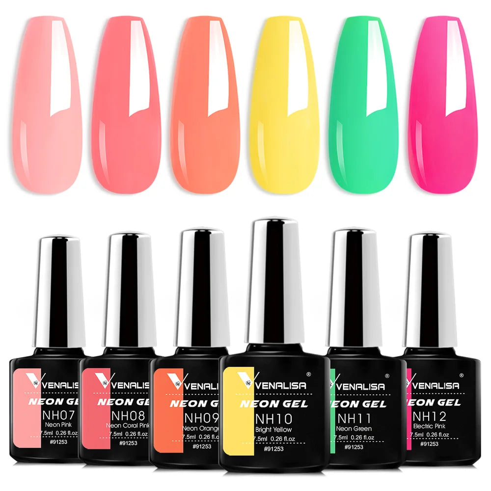 Venalisa Neon Nail Gel Polish Super Gorgeous Summer Color Nail Manicure 7.5ml Semi Permanent Soak off UV LED Nail Gel Varnish